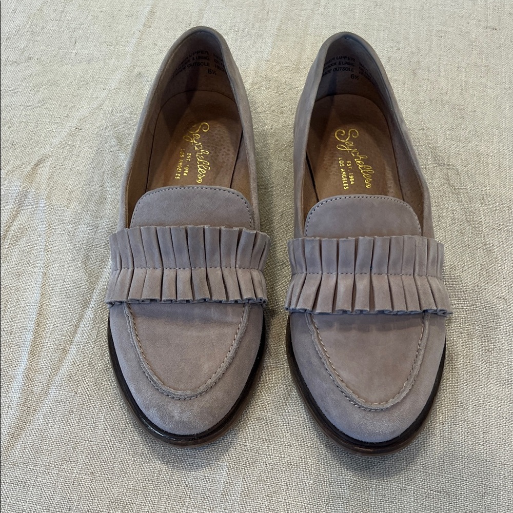 Seychelles Pleated Taupe Suede Loafers